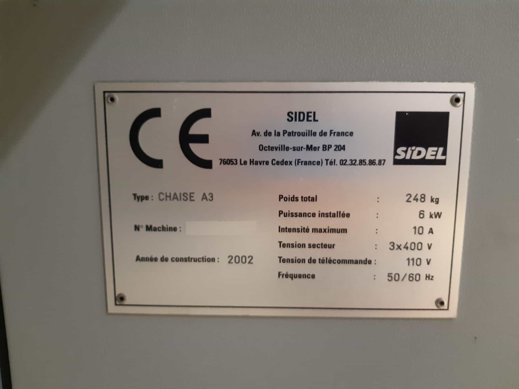 Nameplate of SIDEL SBO 16 series 2