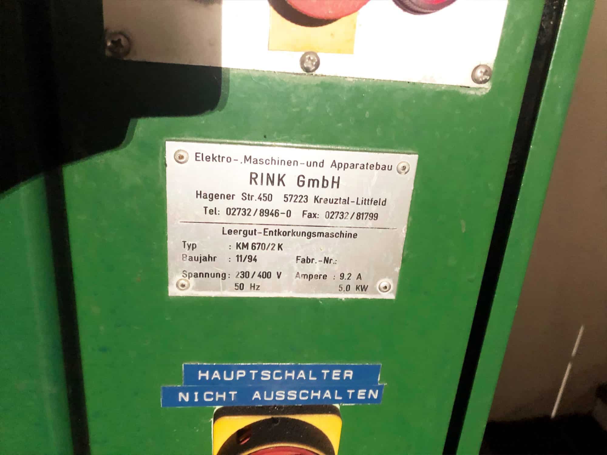 Nameplate of Rink KM 670/2K