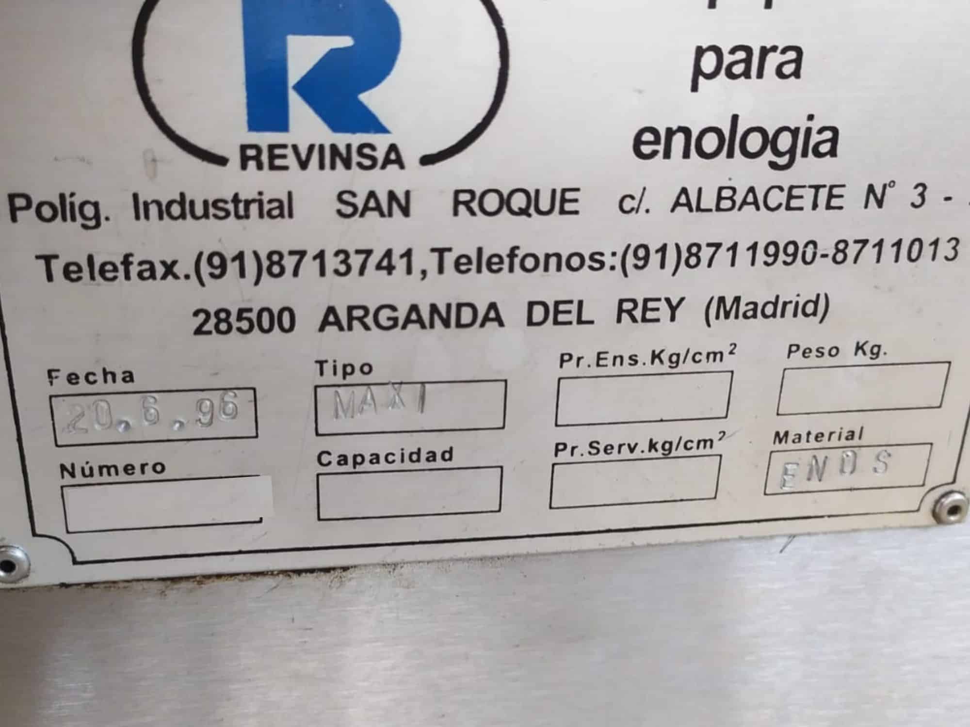 Nameplate of Revinsa Filling Line for non-returnable glass bottles