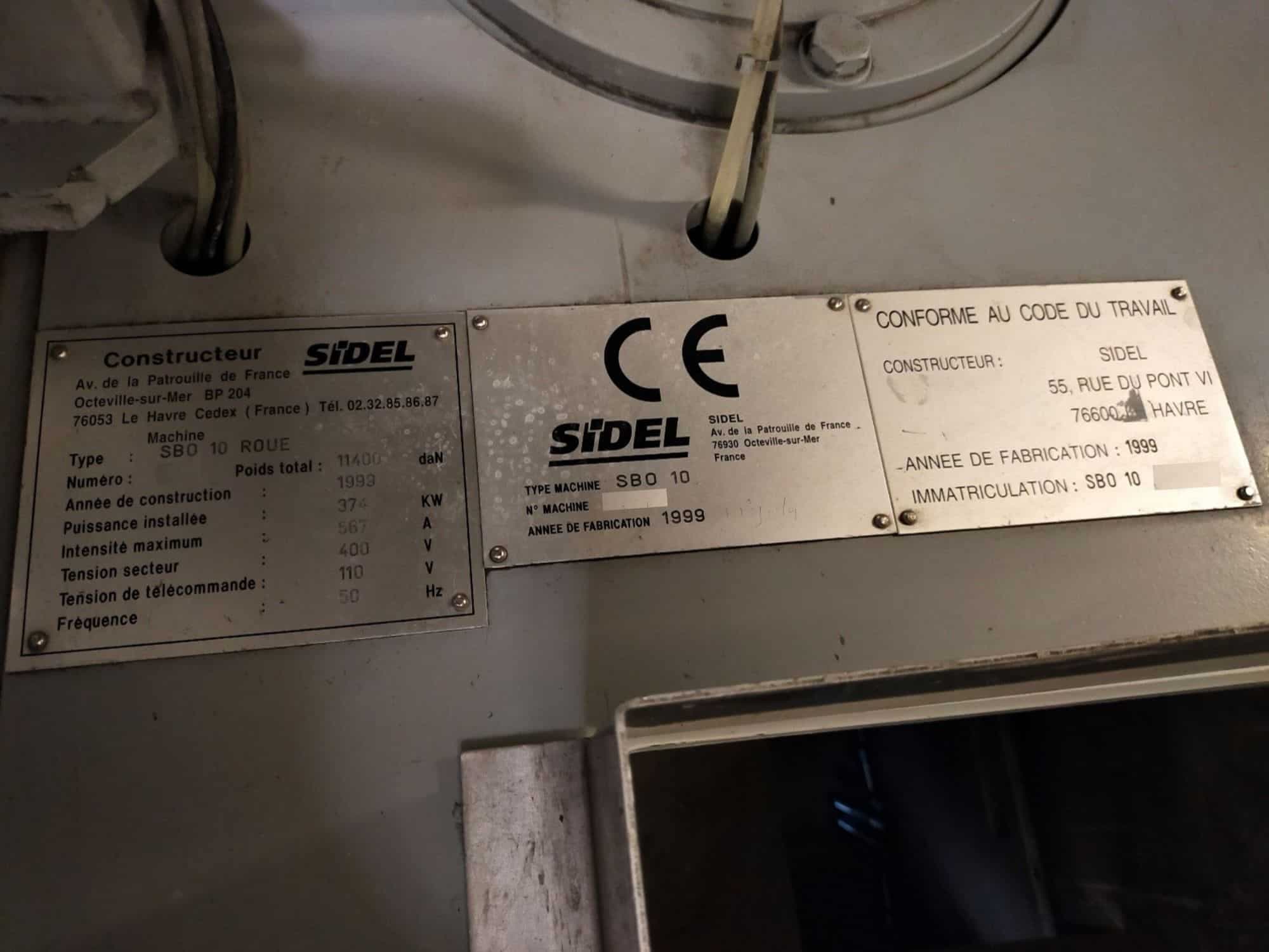 Nameplate of SIDEL SBO 10 Series 2 