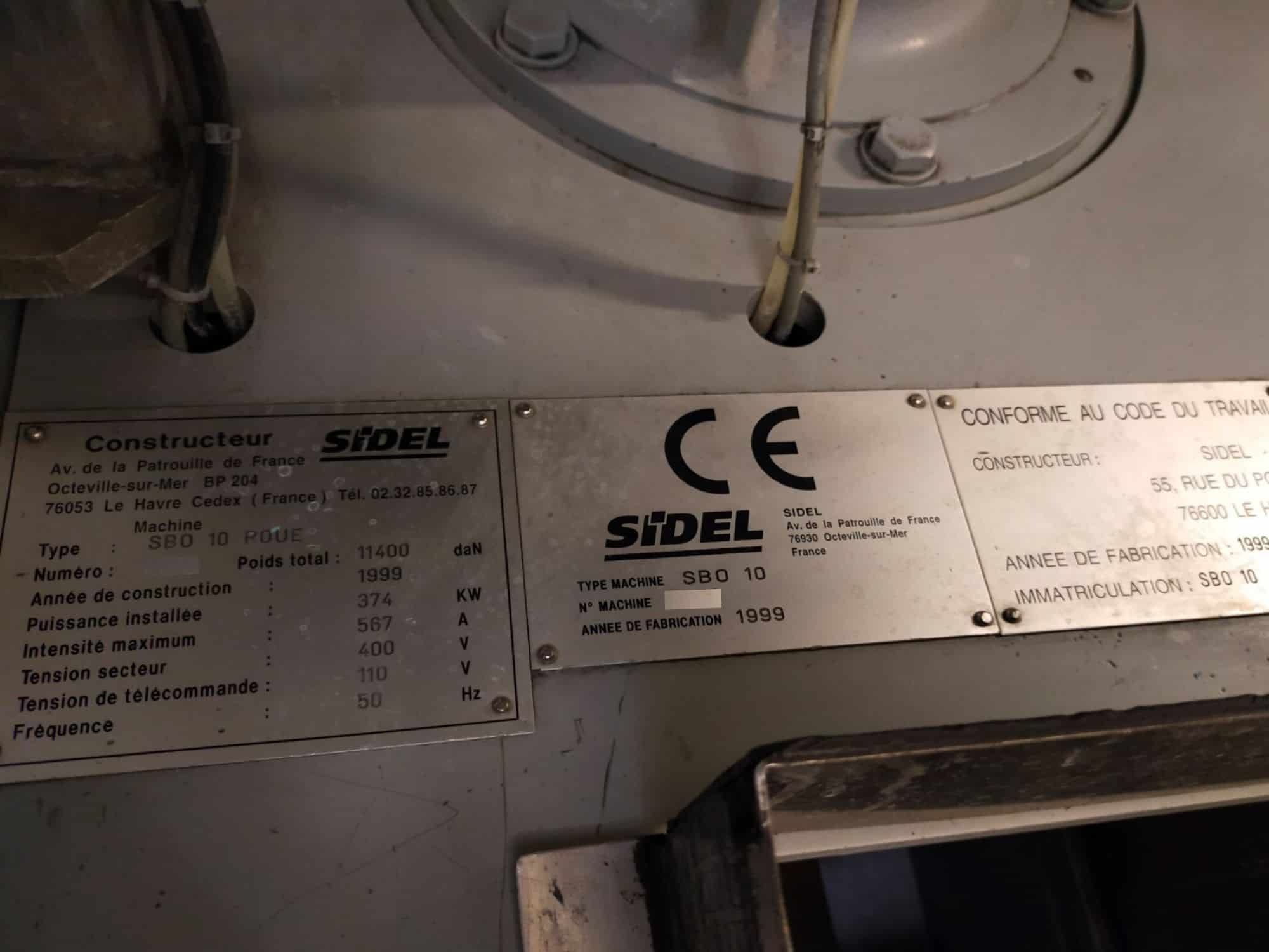 Nameplate of SIDEL SBO 10 Series 2