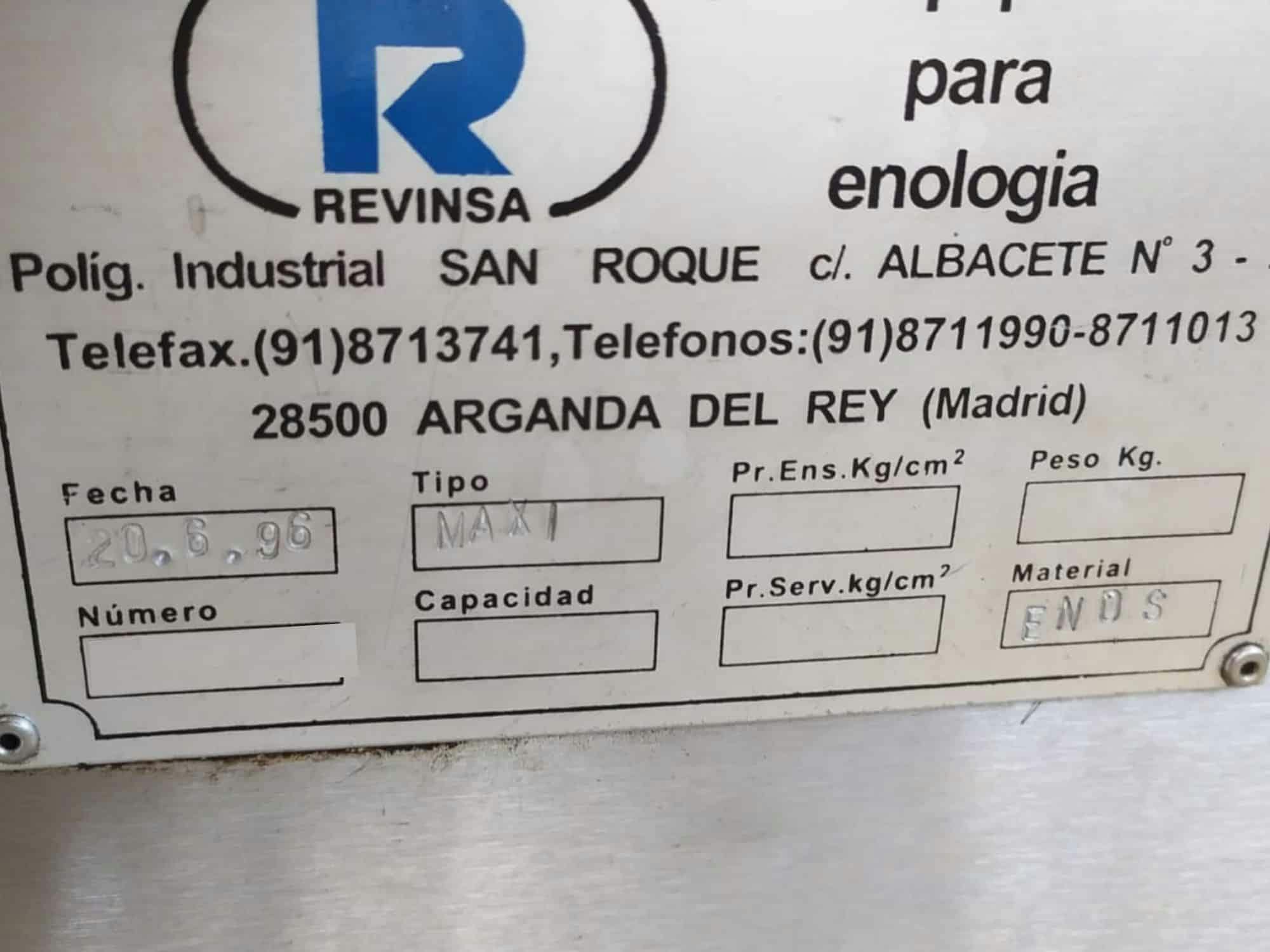 Nameplate of Revinsa Filling Line for non-returnable glass bottles