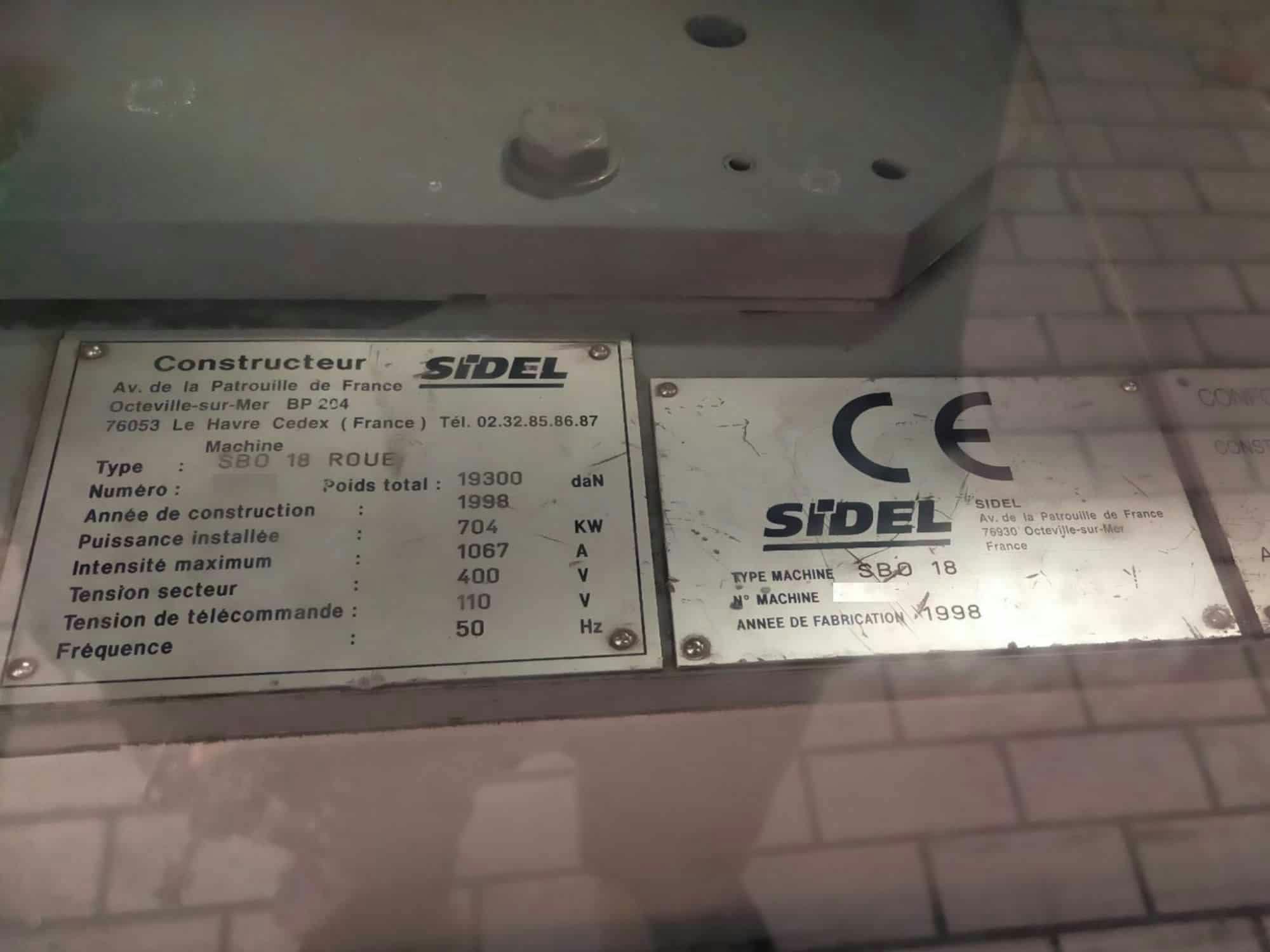 Nameplate of Sidel SBO 18 Series 2